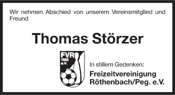Traueranzeige von Thomas Störzer von Pegnitz-Zeitung